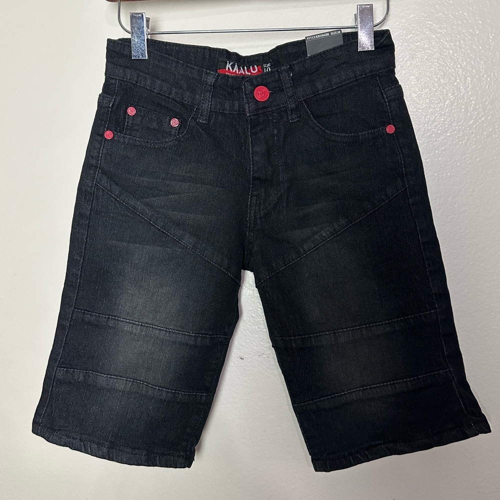 NWT Kaalu Stretch Black Stone Washed Denim Boy's Jean Shorts Sz 10